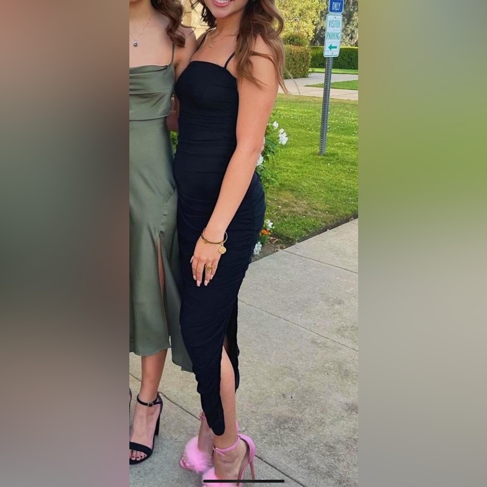 Black Rouched Midi Dress